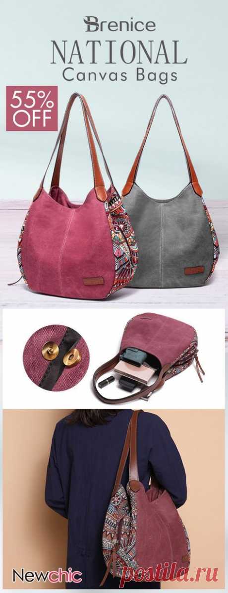 Brenice Bohemia Large Capacity Canvas Floral Handbag Shoulder Bag For Women #CanvasBags #Crossbodybags #ToteBags
