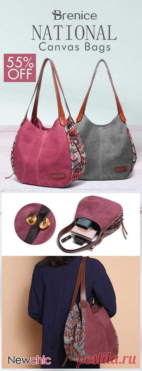 Brenice Bohemia Large Capacity Canvas Floral Handbag Shoulder Bag For Women #CanvasBags #Crossbodybags #ToteBags