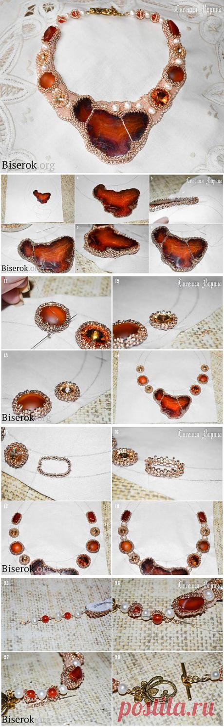 Колье с огромным агатом / Колье, бусы, ожерелья / Biserok.org