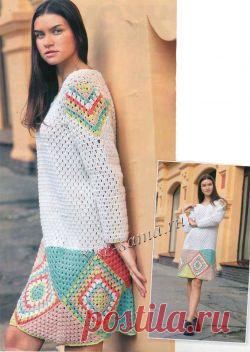 Белое платье с квадратами. Описание, схема и выкройка