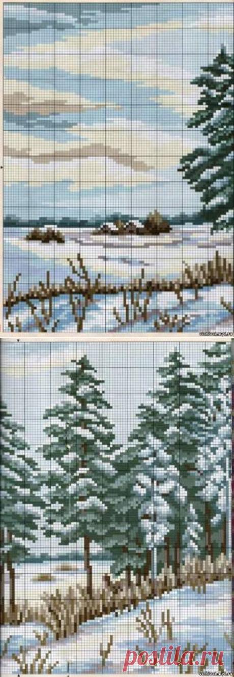 МОРОЗНОЕ УТРО - ЛЕС - ПЕЙЗАЖ - Каталог файлов - ВЫШИВКА КРЕСТОМ