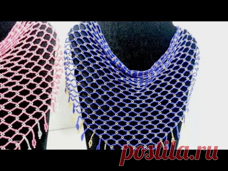 Колье-косынка из бисера "Славянка"/Necklace, Beaded kerchief "Slavyanka"