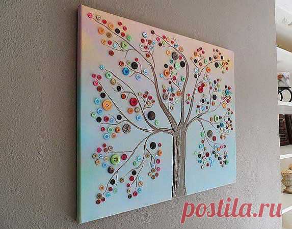 Мастер класс. Картина дерева сделанная с пуговиц | Декор дома и участка