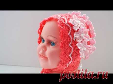 Чепчик крючком. Мастер класс со схемами. baby hat