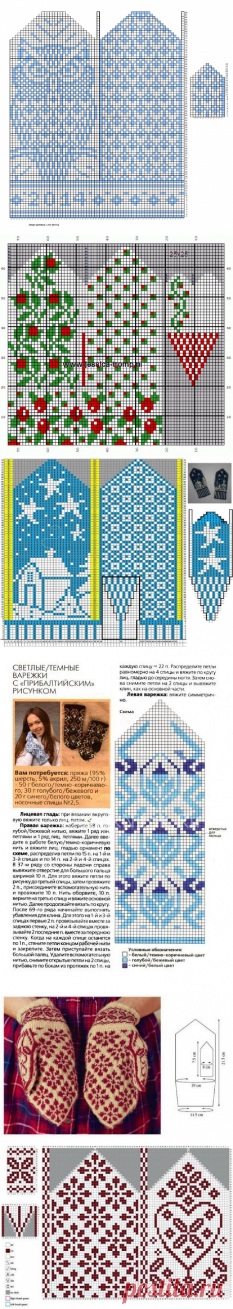 Жаккардовые узоры для варежек спицами - схемы