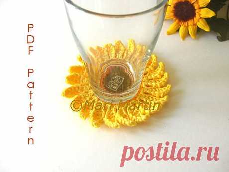 Crochet Coaster Sunflower Pattern Decor Garden от MariMartin