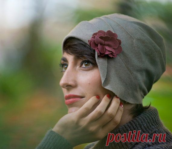 Reserved for Lucas. Indie Fashion.1920s CLOCHE HAT 'Pebblestone & Rose' Soft…
