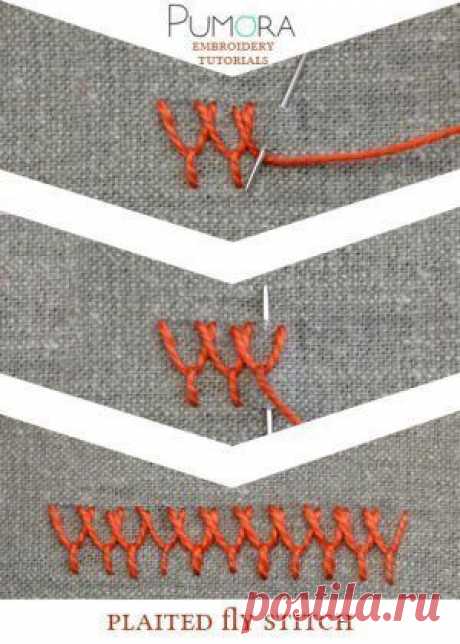Pumora's embroidery stitch-lexicon: plaited fly stitch tutorial