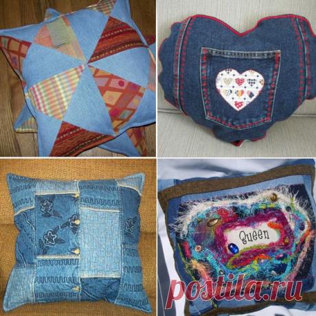Модный тренд: 50 идей для создания подушек из старых джинсов и джинсовой ткани