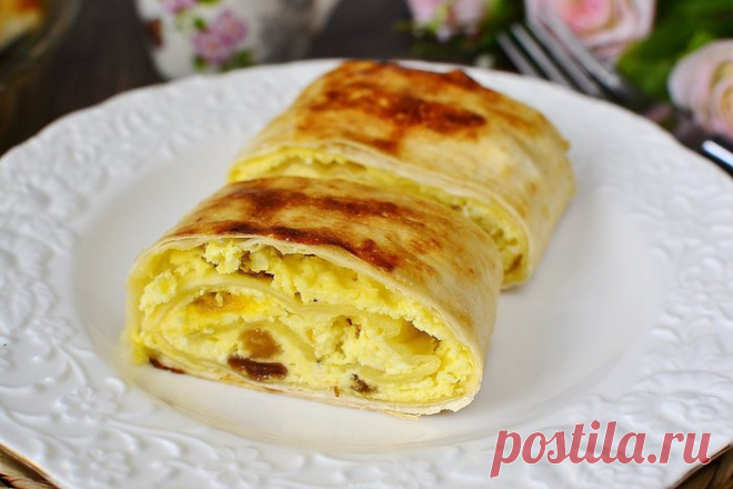 Рулет из лаваша с творогом и изюмом