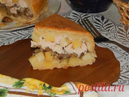 Курник в мультиварке
Состав:
Филе куриное - 400 грамм
Картофель - 6 шт.
Лук репчатый - 1-2 шт.
Грибы маринованные - 400 грамм
Кефир - 300 мл
Масло сливочное - 150 грамм
Соль - 1 ч.л.
Сода - 0,5 ч.л.
Мука - 3 стакана
Масло растительное - 1 ст.л.
Приготовление:
Куриное филе промоем, удалим сухожилия и косточки, нарежем мелкими кубиками. Свежий картофель почистим, помоем и нарежем мелкими кубиками, по величине идентичными с курицей. Консервированные шампиньоны нарежем тонкими пластинками, а лук -