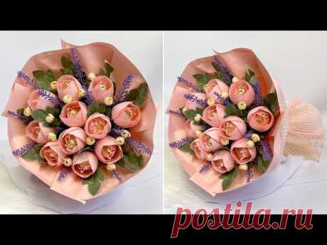 Нежнейший букет из конфет для подруги. Сладкий презент своими руками. Paper bouquet diy videos