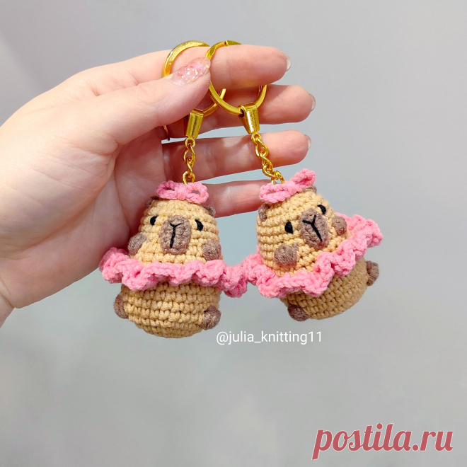 PDF Капибара крючком. FREE crochet pattern; Аmigurumi toy patterns. Амигуруми схемы и описания на русском. Вязаные игрушки и поделки своими руками #amimore - маленький капибара, милая зверюшка из обычной пряжи, брелок, подвеска.