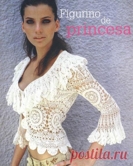 Ажурная кофточка с рюшами+СХЕМА. Женские модели крючком с описанием | Домоводство для всей семьи.