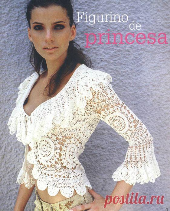Ажурная кофточка с рюшами+СХЕМА. Женские модели крючком с описанием | Домоводство для всей семьи.
