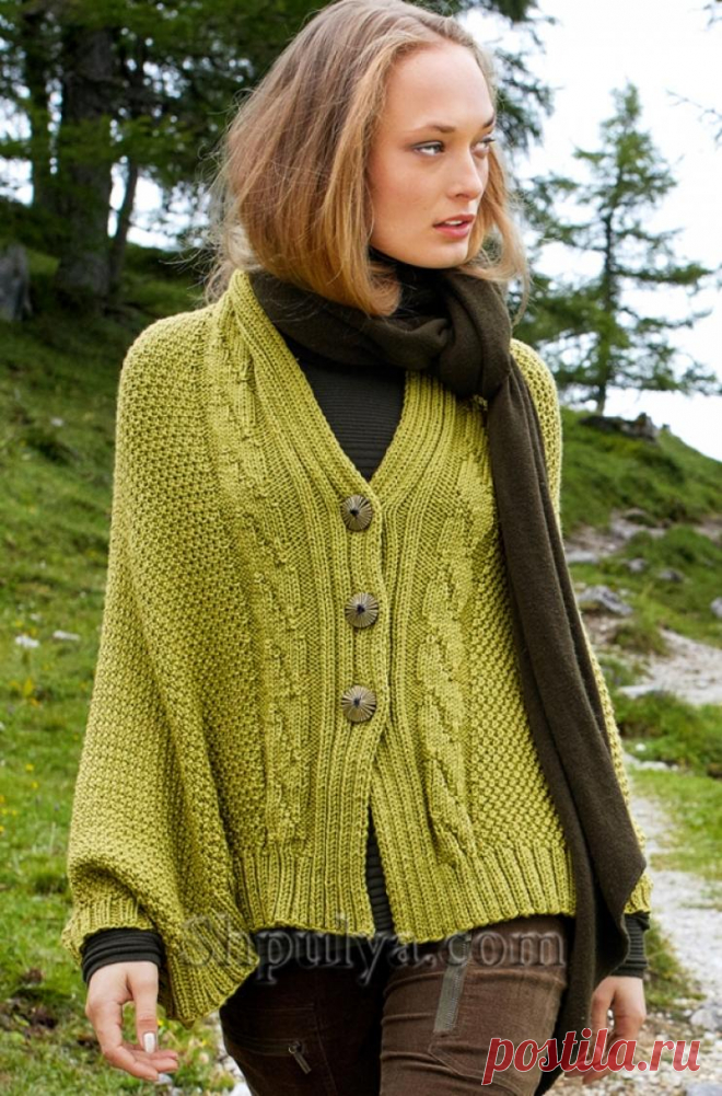 Жакет-пончо с рельефным узором — Shpulya.com - схемы с описанием для вязания спицами и крючком