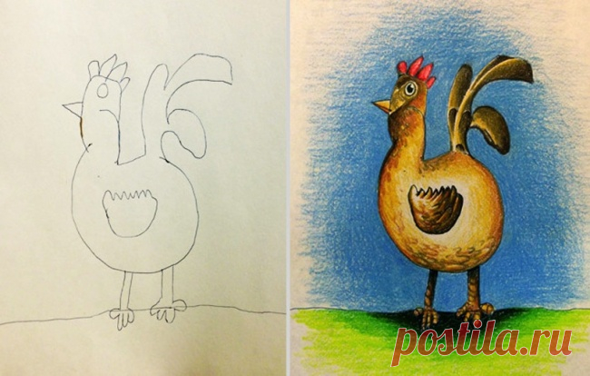 Папа раскрасил рисунки детей