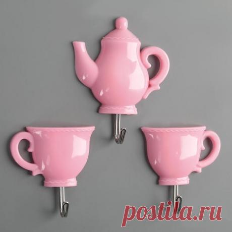 Набор крючков на липучке "Чайники", цвет в ассортименте в Москве. Купить по цене 100 руб.