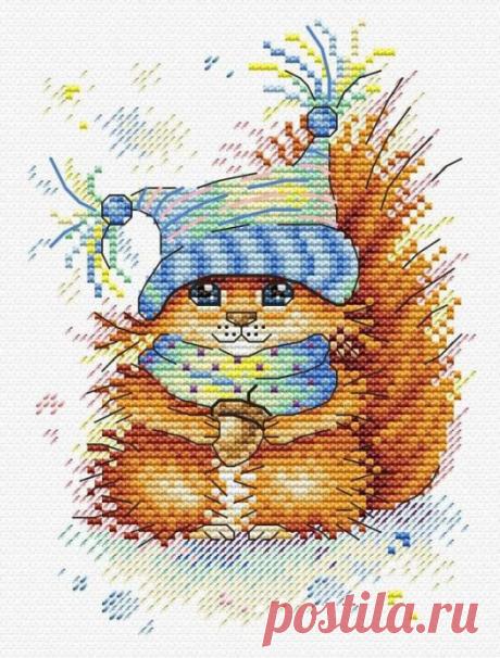 ​Белка в шапке: прекрасная вышивка крестом