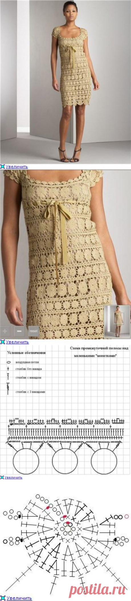 Платье "Золотые монетки". Вязание крючком