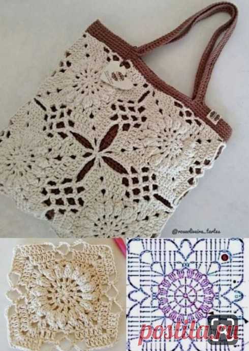 Оригинальная сумка крючком. Схема квадрата. / knittingideas.ru