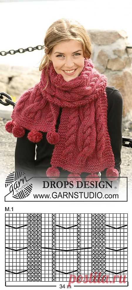 DROPS scarf with cable pattern in ”Eskimo”. ~ DROPS Design