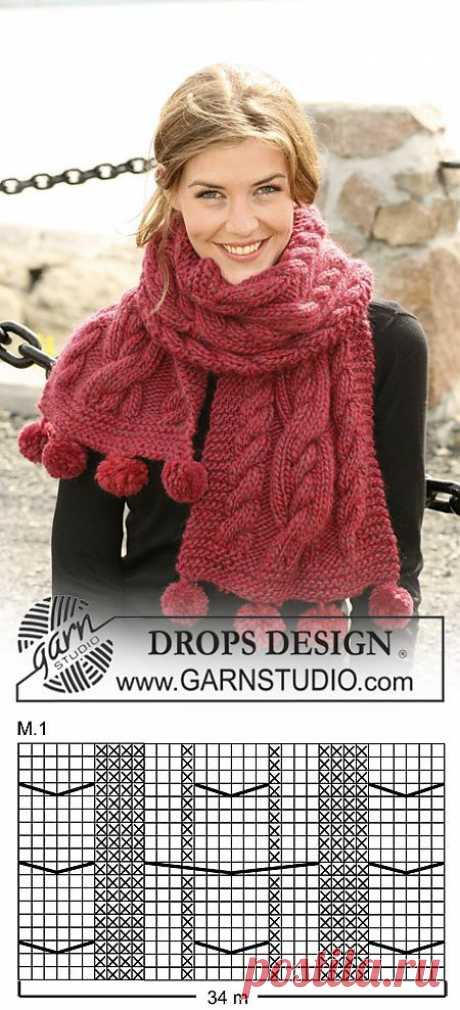 DROPS scarf with cable pattern in ”Eskimo”. ~ DROPS Design