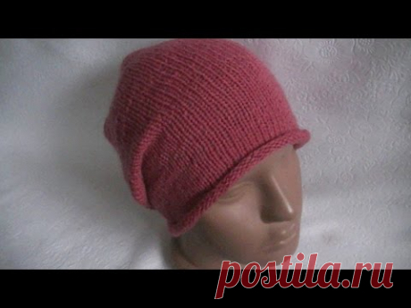 Вязание шапки- бини  на круговых  спицах.Knit beanies shapki- on circular needles.