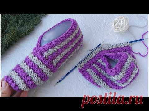 ДОМАШНИЕ СЛЕДКИ - ТАПОЧКИ НА 2Х СПИЦАХ. ПОДРОБНЫЙ МАСТЕР КЛАСС.