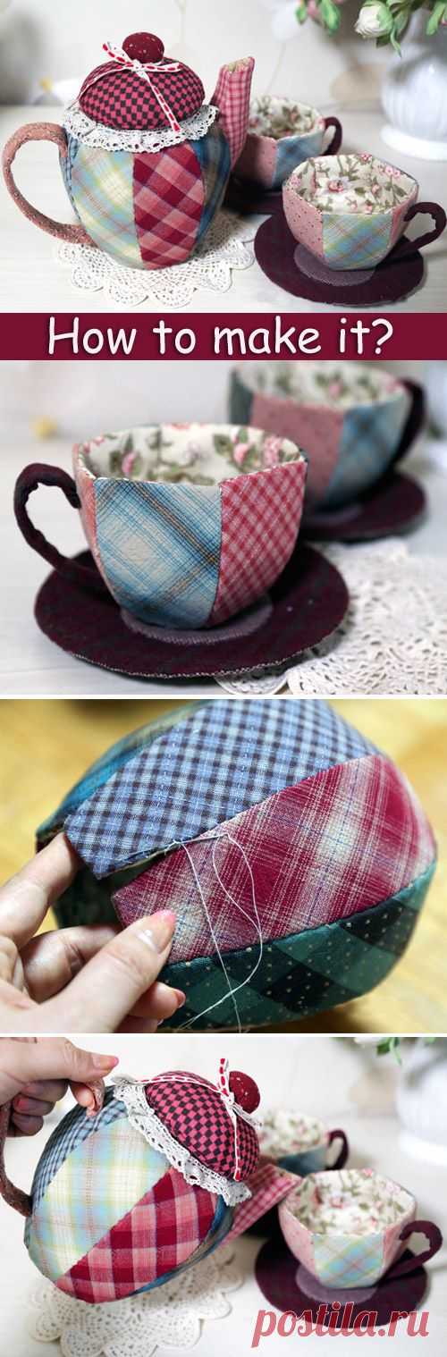 (263) How to sew a Patchwork Teapot and Cups. DIY step-by-step tutorial. Souvenir, gift box. http://www.handmadiya.com/2015/09/patchwork-teapot-cups-tut…