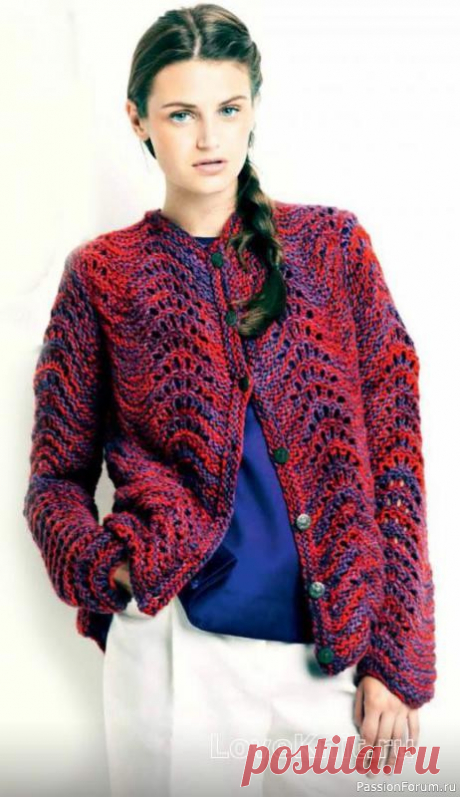 Ажурный жакет на пуговицах спицами Яркие цвета, ажурные узоры, фасон, который не может не понравиться. Что осталось? Только связать. Размер: LОписание моделиРазмер: LВам потребуется: 1000 г меланжевой разноцветной (№ 901) пряжи Lamana Cusco (100 % бэби-альпака, 85 м/50 г); круговые спицы № 8; 7 пуговиц.Основной узор:...
