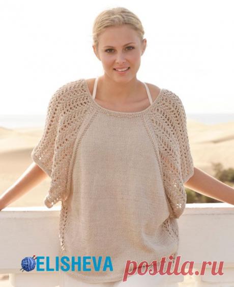 Свободный топ "Ажурная бабочка" с регланом от Drops вязаный спицами