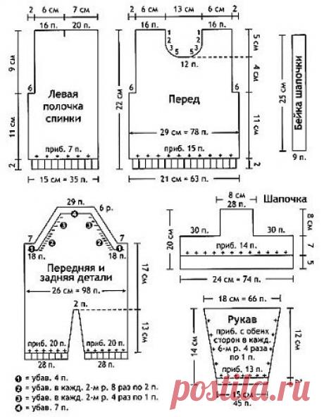 Вяжем на спицах комплект для малыша

Размер: на возраст 0-3 мес. 
Вам потребуется: 200 г акриловой пряжи белого цвета, 17 пуговиц, квадратный воротничок, спицы № 2,5 и № 3. 

Узоры для вязания: 

Резинка: вязать попеременно 1 лиц., 1 изн. Изн. р. вязать по рисунку. 

Жемчужный узор (жемч. узор): вязать попеременно 1 лиц., 1 изн., смещая узор в каждом р. 

Двойная резинка: вязать резинкой 1×1, при этом в лиц. и изн. р. лиц. п. провязывать, а изн. п. снимать, оставляя нить п...
