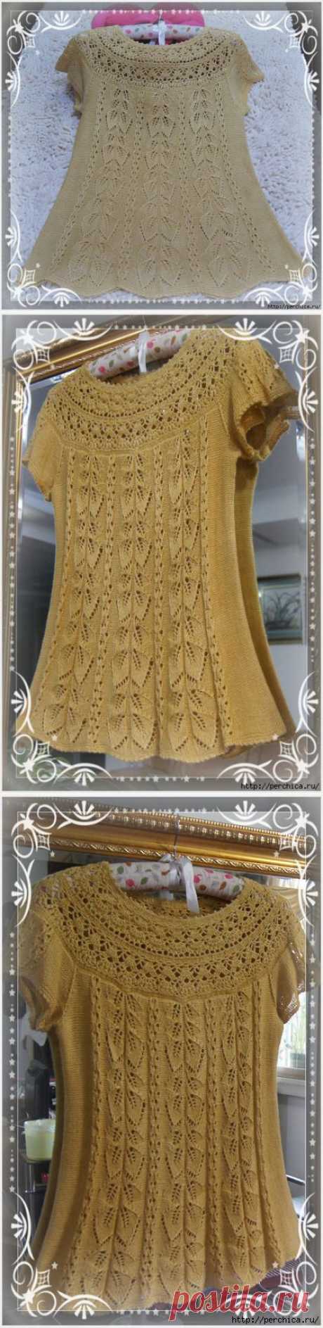 Шикарная туника связанная спицами на кокетке крючком.