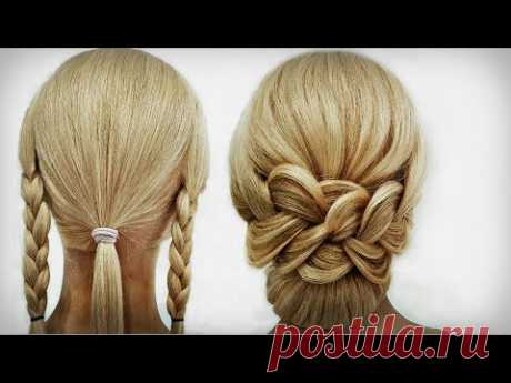 Быстрая Объемная вечерня прическа из резинок.Пошагово!Fast Volumetric Vespers hairdo. Step by step!