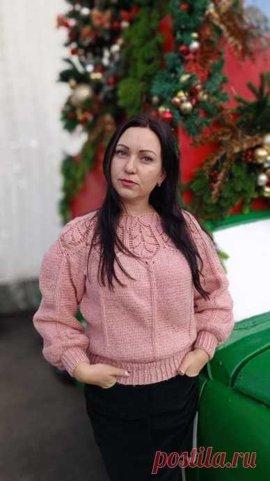 Джемпер крючком с круглой кокеткой из "листиков"