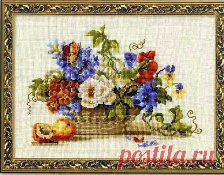Вышивка Корзинка с цветами. Корзинка с цветами схема. | Домоводство для всей семьи.