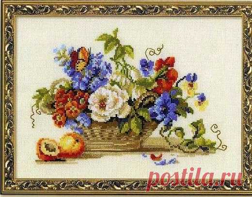 Вышивка Корзинка с цветами. Корзинка с цветами схема. | Домоводство для всей семьи.