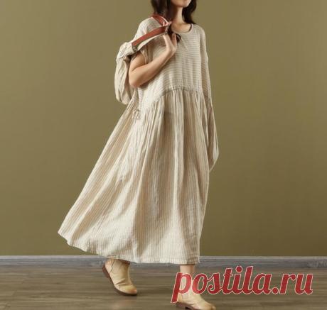 Summer linen dress, womens dresses, round Collar dress, maxi linen dress, stripe linen dress 【Fabric】 linen 【Color】 apricot, gray 【Size】 Shoulder Width 62cm / 24 Bust 118cm / 46 Clothing length 115cm / 45 Have any questions please contact me and I will be happy to help you.