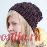 Вязанная ШАПКА-БИНИ УЗОРОМ 