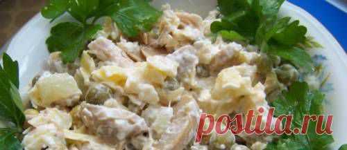 Рецепт нежного салата с курицей и грибами «Пина-Колада» / Простые рецепты