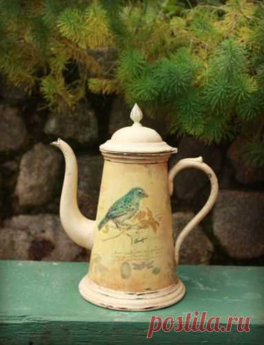 Декупаж старого кофейника c потертостями. | Самоделкино
