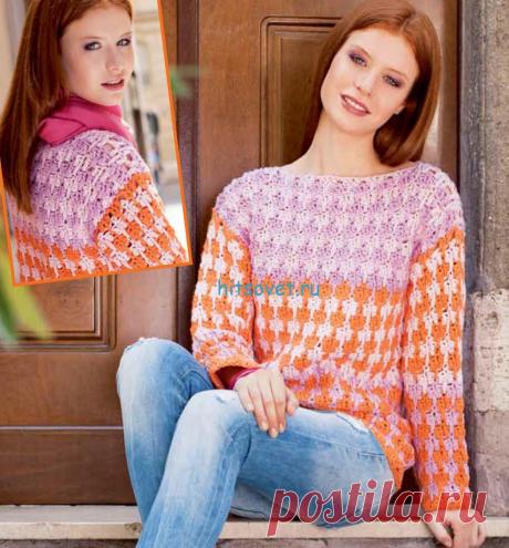 Вязание пуловера толстым крючком - Хитсовет Вязание пуловера толстым крючком. Классическая натуральная шерсть, но фантастического качества, воздушно-лёгкая и необычайно мягкая, вяжется здесь в два сложения толстым крючком. Это обеспечивает не только особенную пластичность вязаного полотна, но и быстрый результат.