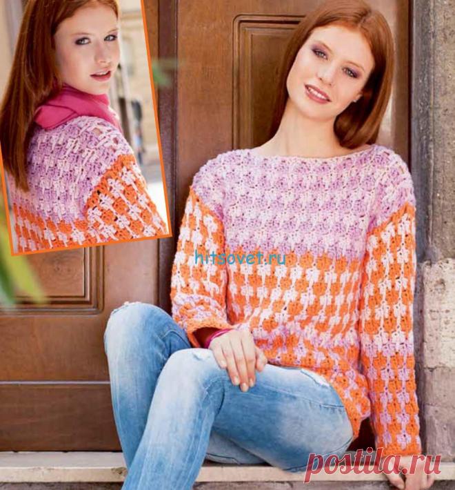 Вязание пуловера толстым крючком - Хитсовет Вязание пуловера толстым крючком. Классическая натуральная шерсть, но фантастического качества, воздушно-лёгкая и необычайно мягкая, вяжется здесь в два сложения толстым крючком. Это обеспечивает не только особенную пластичность вязаного полотна, но и быстрый результат.
