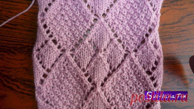 Svetlana Tim - Вязание спицами, Узоры, Кулинария и рецепты.: Узор АЖУРНЫЕ РОМБЫ. Вязание спицами # 92