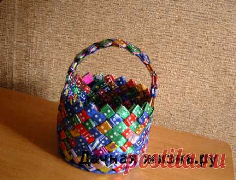 Корзинка из конфетных фантиков (мастер класс).