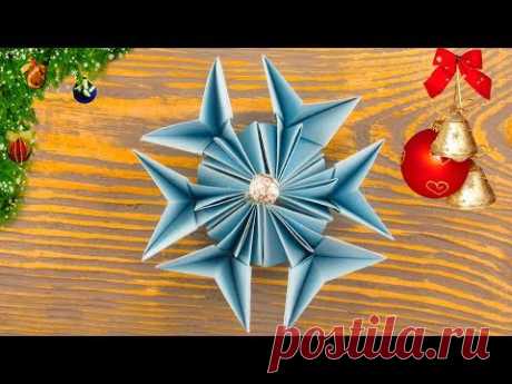 КАК СДЕЛАТЬ 3D СНЕЖИНКУ ИЗ БУМАГИ. ИГРУШКИ НА ЕЛКУ СВОИМИ РУКАМИ