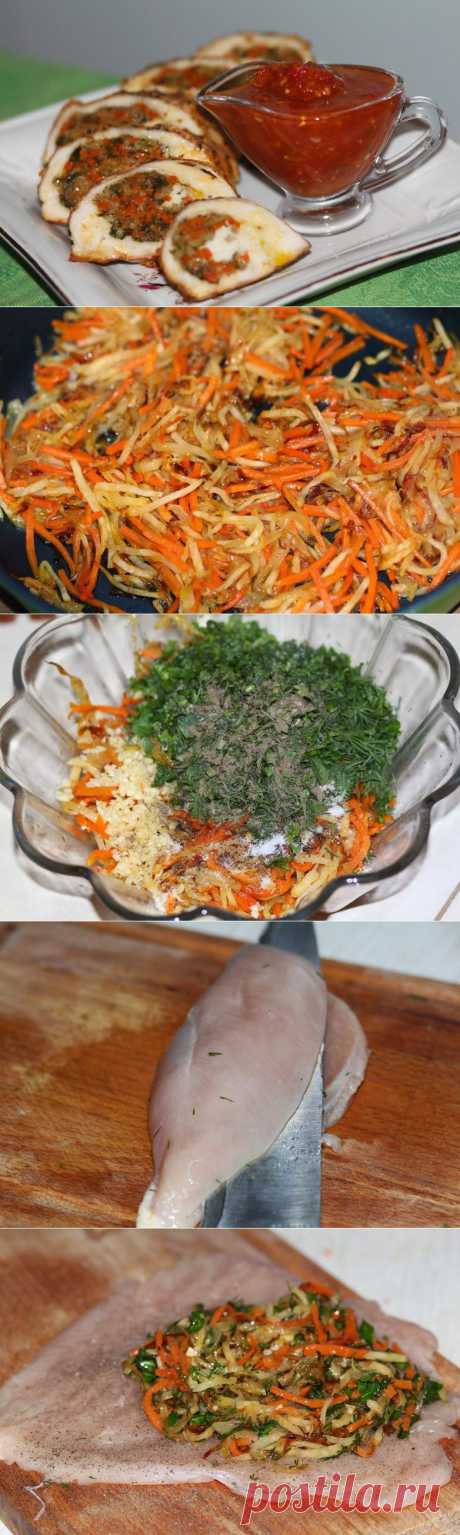Куриная грудка, фаршированная овощами.