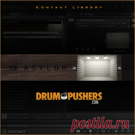 Drumpushers.Com Asylum KONTAKT  |  771 MB

Ready for use with all major DAWs! (FL Studio, Ableton Live, Reason, Logic Pro, &amp; Protools)
50 Synth Instruments (NKI format) (For use with Kontakt 5.2 or above)
‘import’ the regular way from ‘add library’ ,You can also drag, drop &amp; use! From the ‘file’ tab in Kontakt, you can access it from any directory