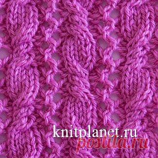 Планета Вязания | Ажурный узор спицами № 7. Схема и видео вязания узора.